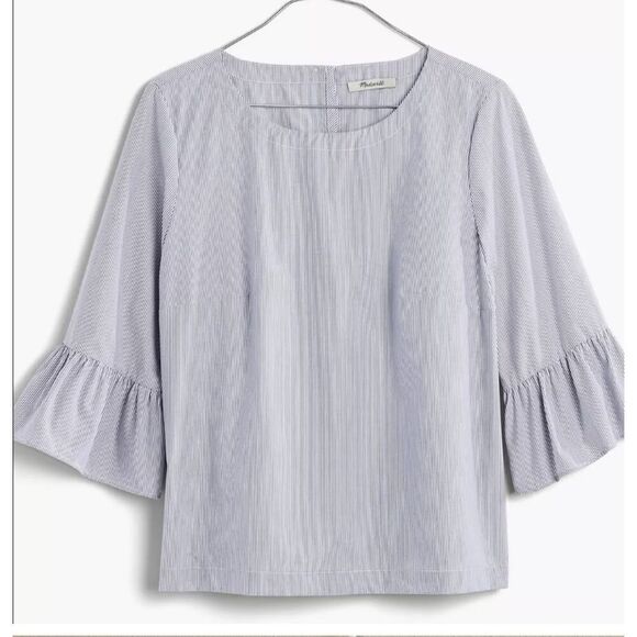 MADEWELL striped bell-sleeve top Size L G1368 In Blue/white - Picture 3 of 9